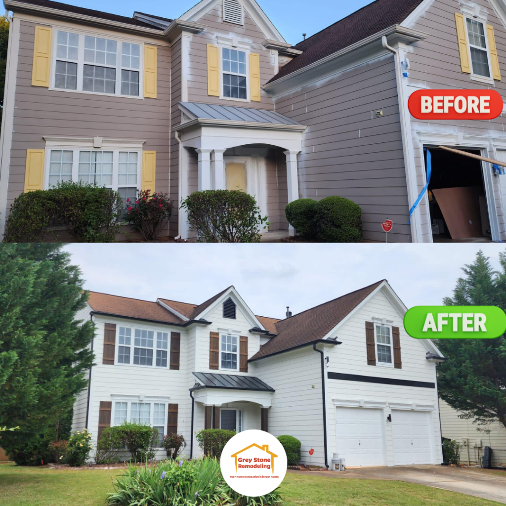 Before and after of exterior house painting by professional house painters in Kennesaw.Discover the difference between DIY and professional painting.